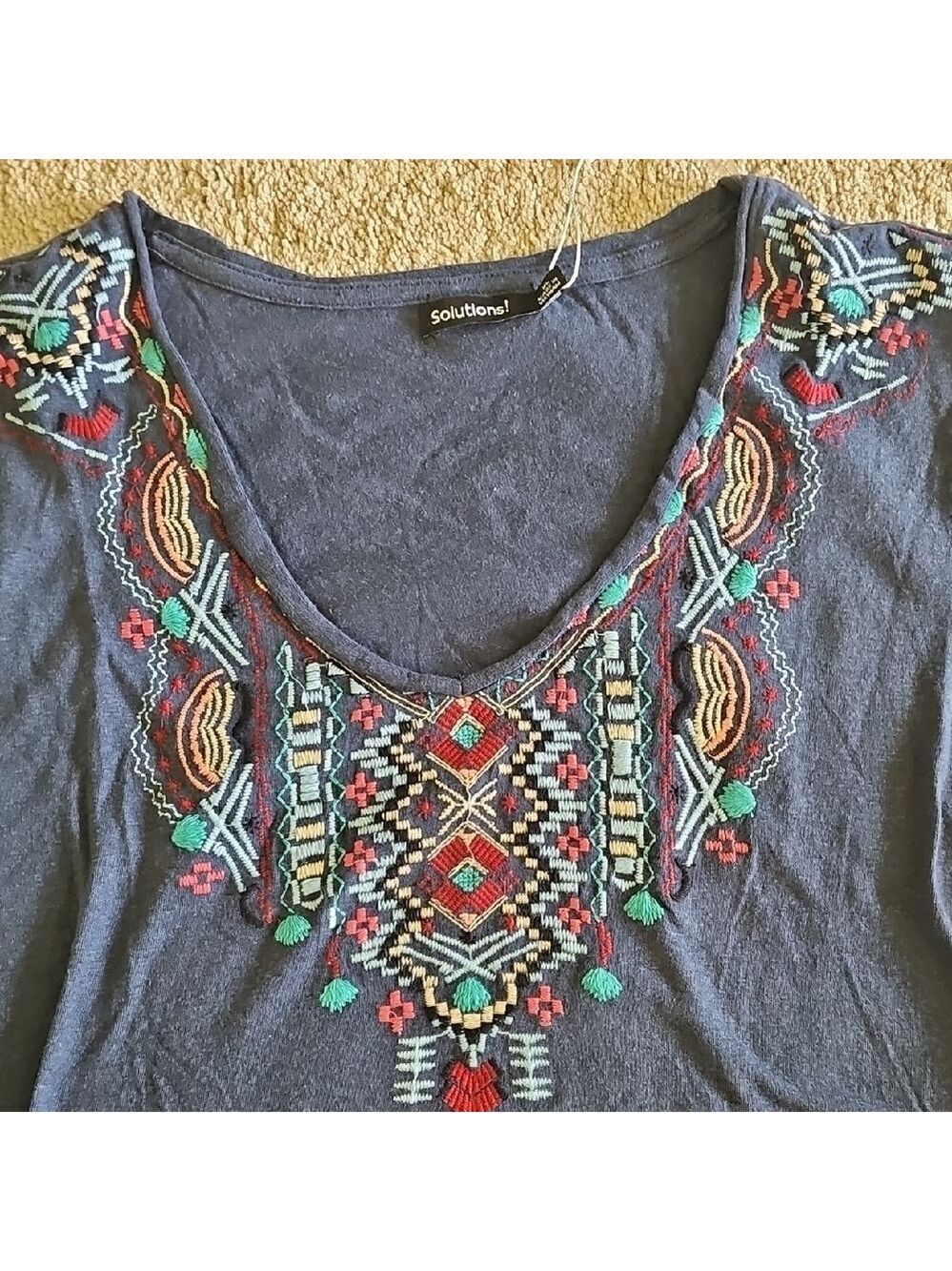 Blue Boxy Embellished Blouse - Picture 2 of 6